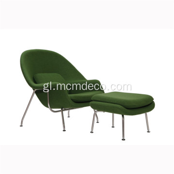 Cadeira e otomán Saarinen Womb Green Wool Wool